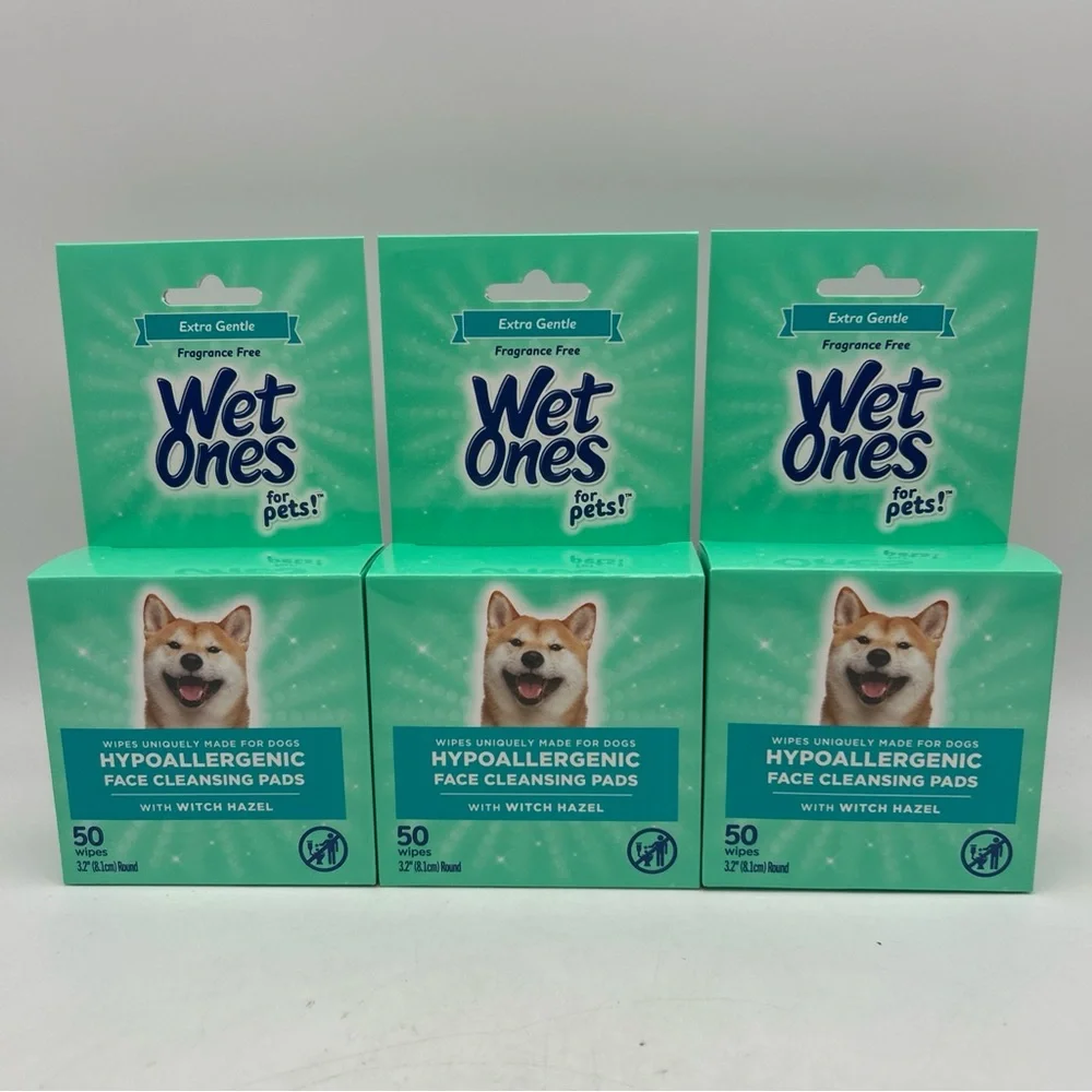 3-PACKS Wet Ones for Pets Hypoallergenic Face Cleansing Pads 50 Count Ea White